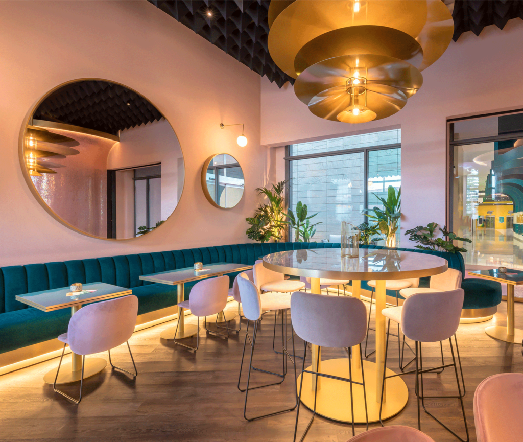 Ho.Re .Ca . Sector Furniture Formica Laminate Turquoise Grotto Homapal Brushed Gold Alumium a