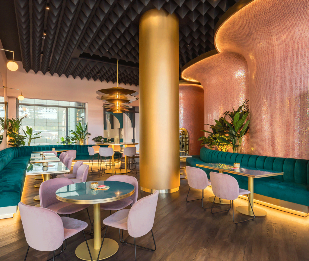 Ho.Re .Ca . Sector Furniture Formica Laminate Turquoise Grotto Homapal Brushed Gold Alumium c