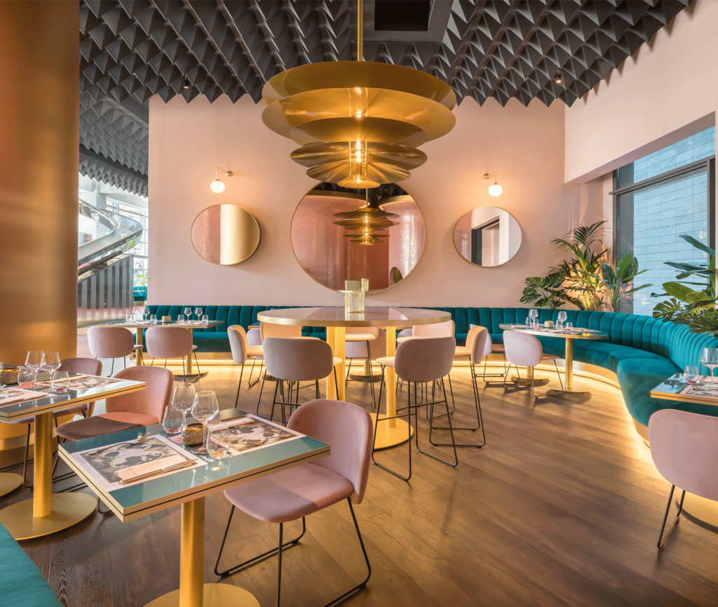 Ho.Re .Ca . Sector Furniture Formica Laminate Turquoise Grotto Homapal Brushed Gold Alumium e