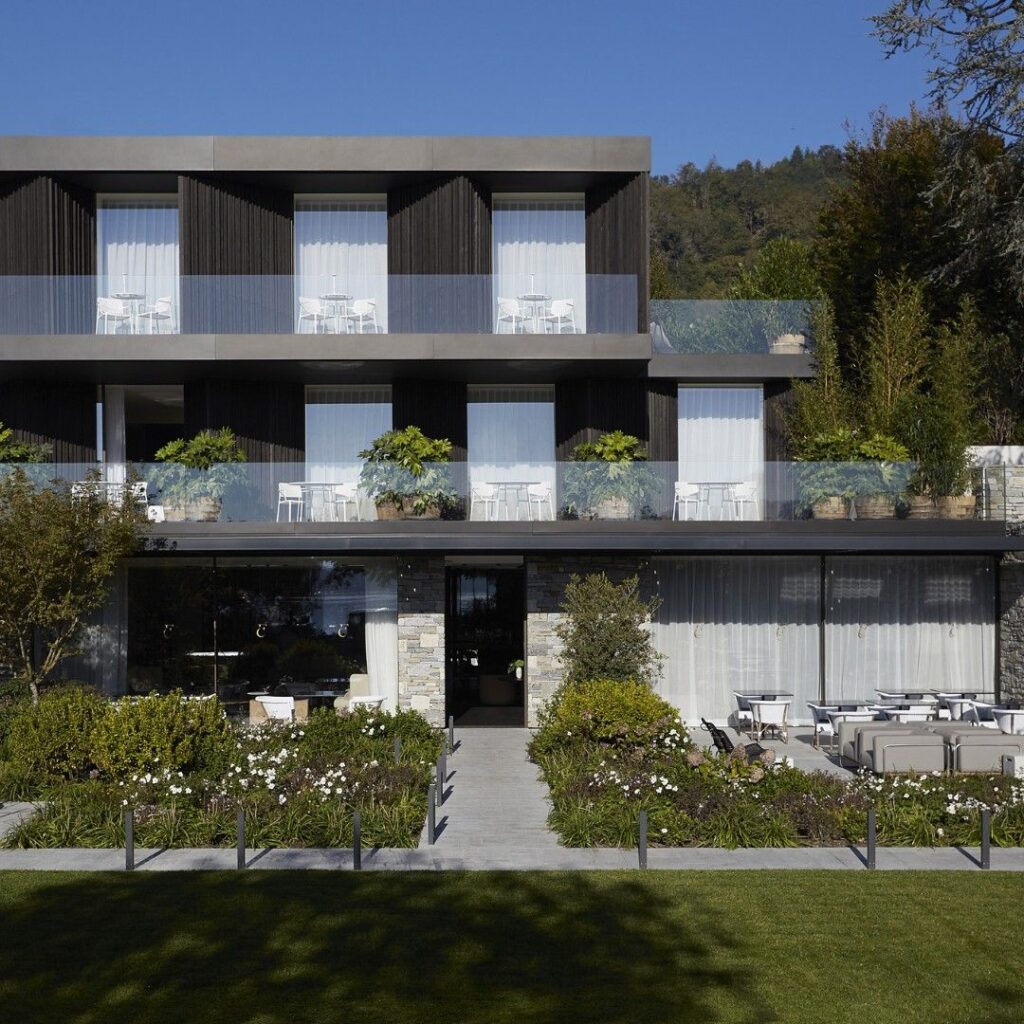 Exterior Ho.Re .Ca . Sector Facade Accoya Modified Wood Orta 5 Star Boutique Hotel Casa Fantini Architect Piero Lissoni a