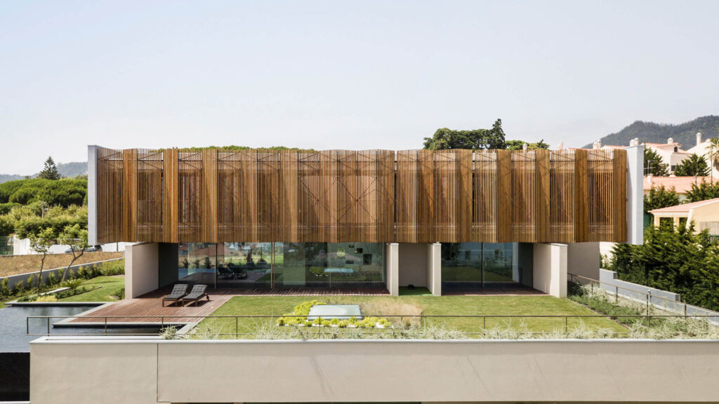 Exterior Residential Facade Battens Lunawood Thermowood Wall Cladding Beloura Portugal Contemporary House a