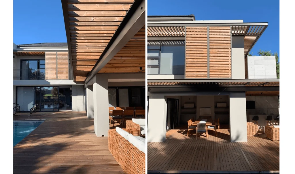 Exterior Residential Facade Ceiling Battens Lunawwod Thermowood Private Residence Pretoria Solar Shades a