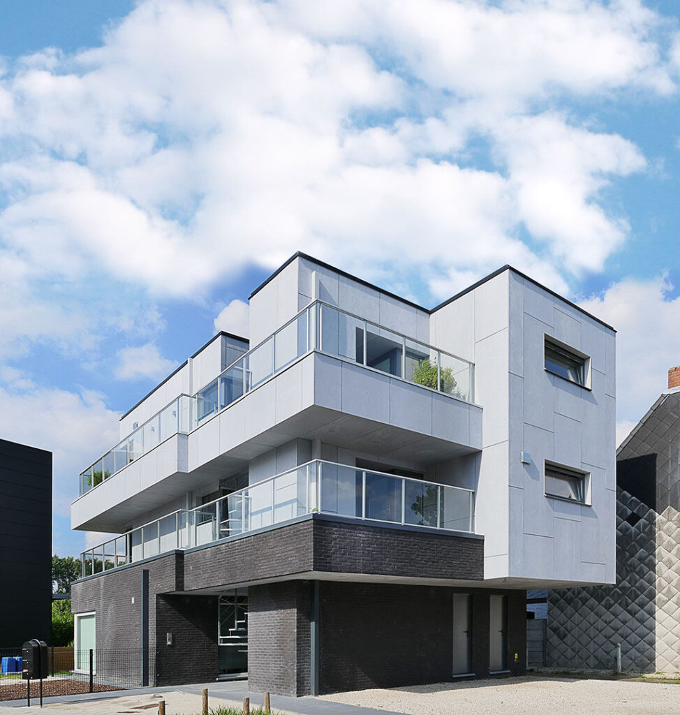 Exterior Residential Facade Ceiling Swisspearl Authentic Patina Original P020 Apartments Wetteren Netherlands a