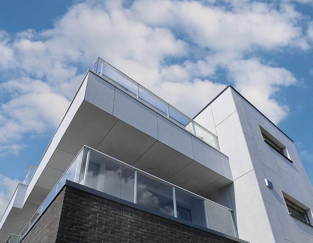 Exterior Residential Facade Ceiling Swisspearl Authentic Patina Original P020 Apartments Wetteren Netherlands c
