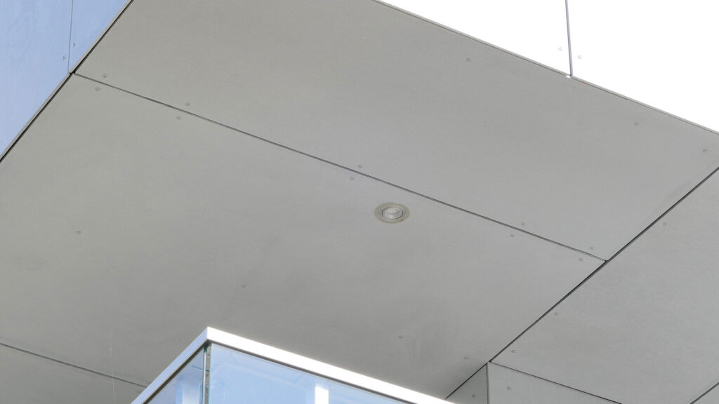 Exterior Residential Facade Ceiling Swisspearl Authentic Patina Original P020 Apartments Wetteren Netherlands d