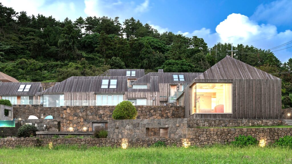 Exterior Residential Facade Lunawood Thermowood Wall Cladding The Wind Hill South Korea with a