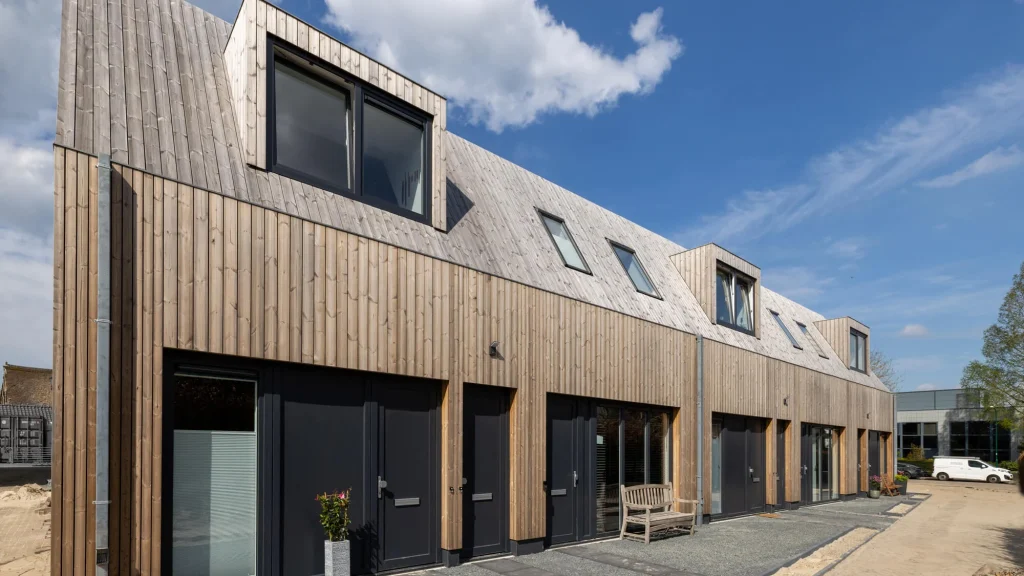 Exterior Residential Facade Wall Clsdding Lunawood Thermowood Apartments in old Soest Netherlands a