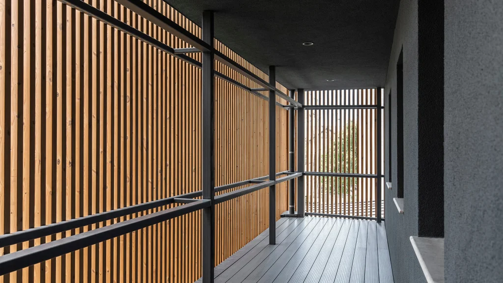 Exterior Residential Facade with Battens Lunawood Thermowood d