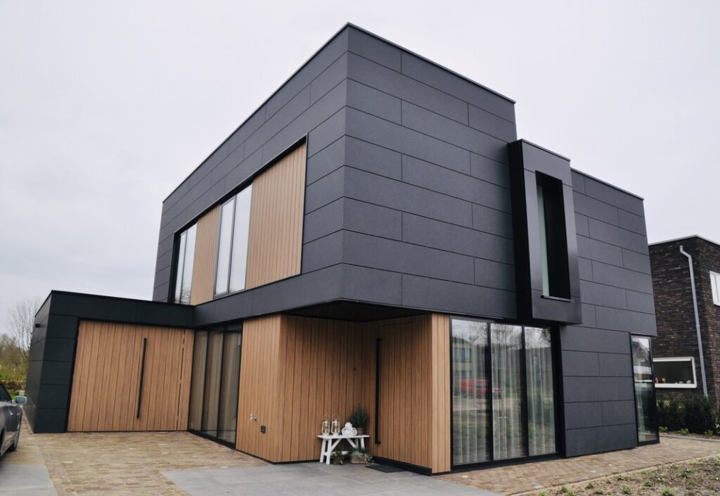 Exterior Residential Sector Facade Trespa Meteon Compact NA17 Natural Graphite NW14 French Walnut b